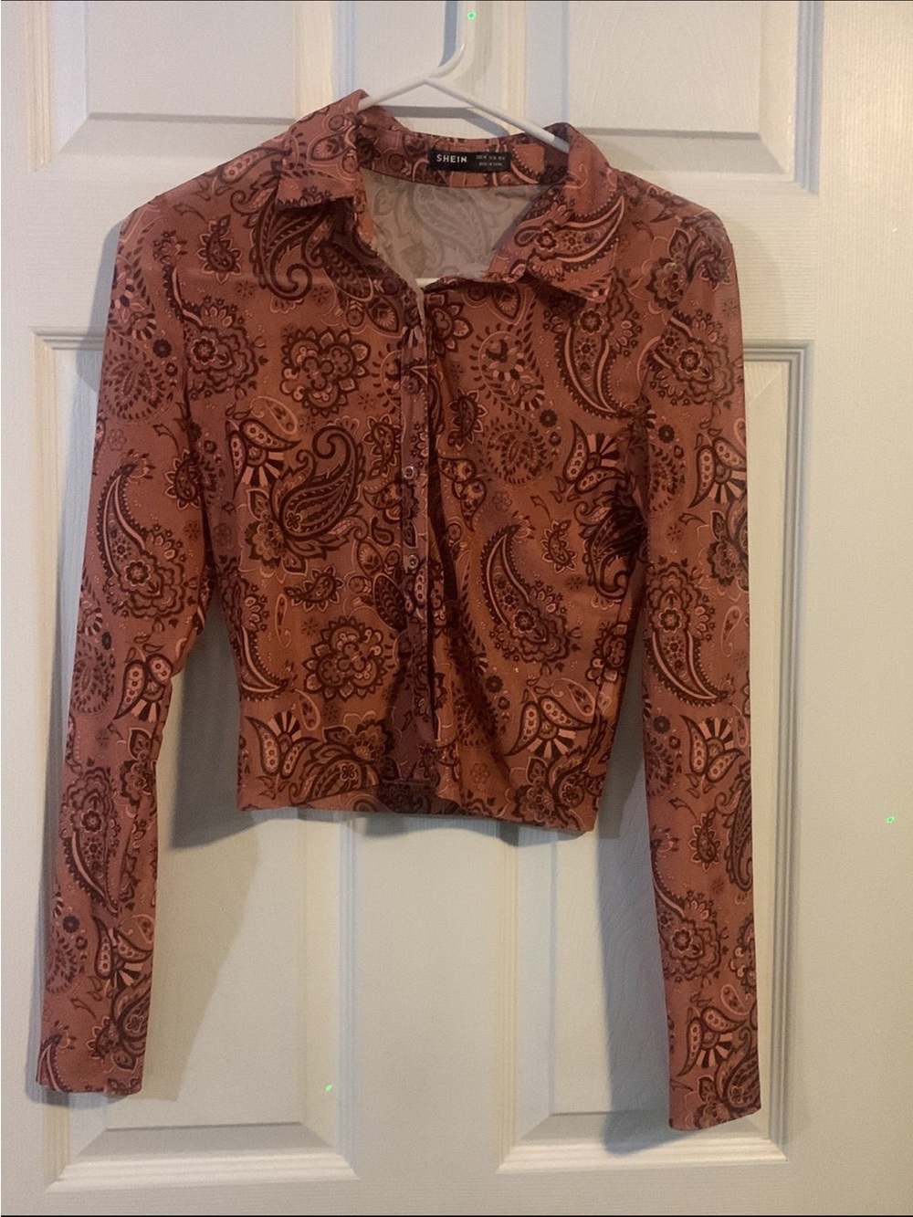 SHEIN Paisley Long-Sleeve Cropped Shirt